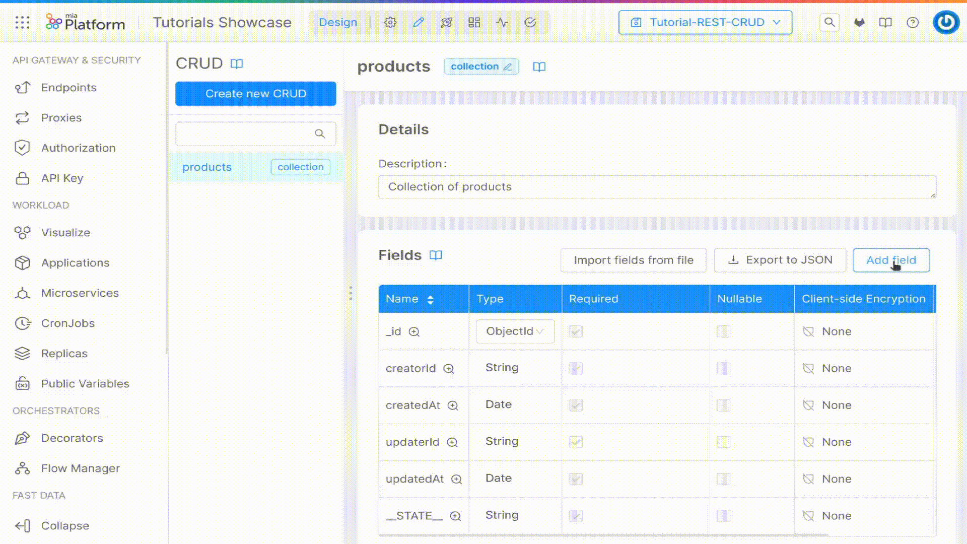 Add field to the CRUD collection