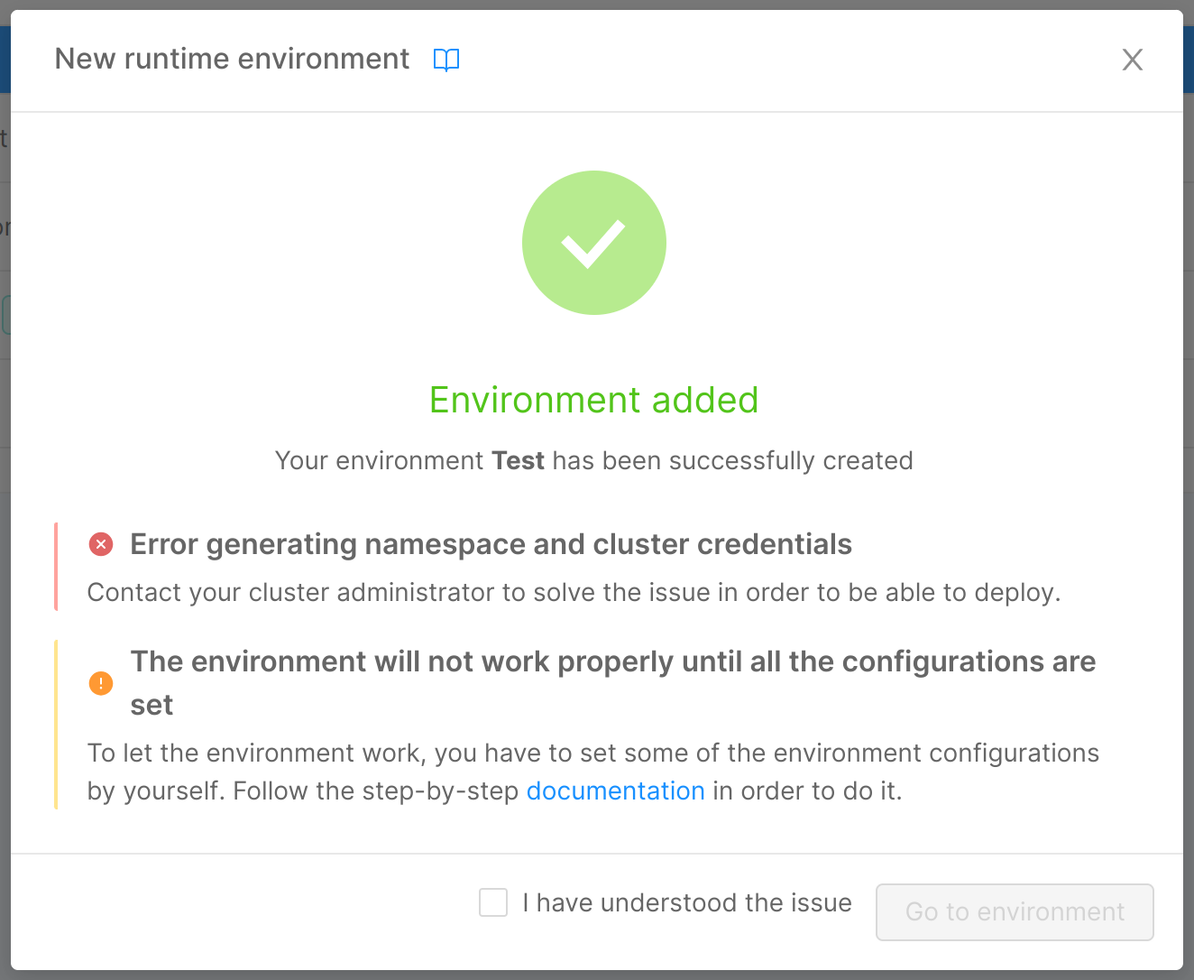 add environment error