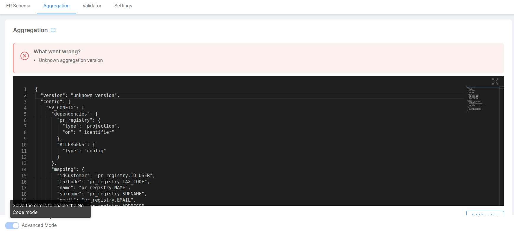 Wrong version in the Advanced Mode
