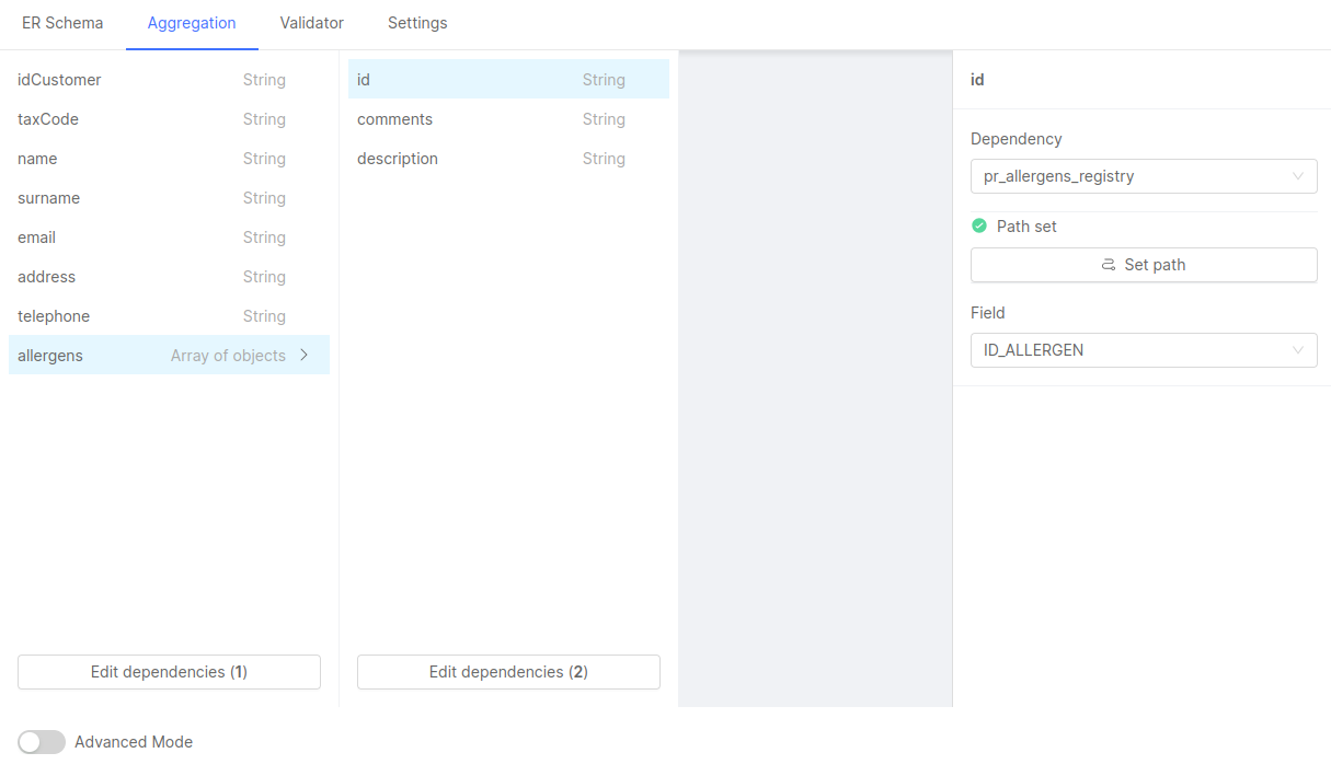 Example of an Aggregation configured with the No Code