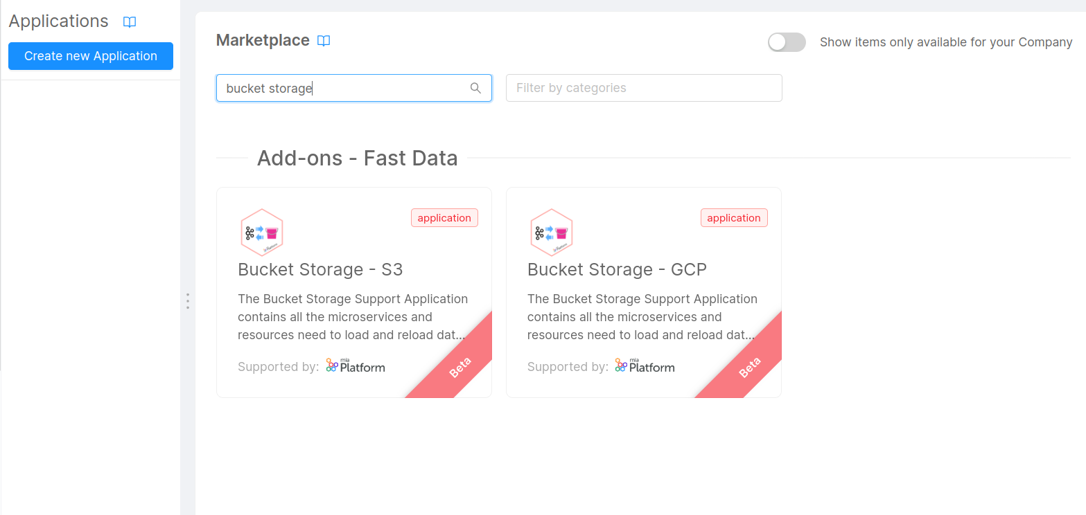 Create Bucket Storage Support microservices from Application