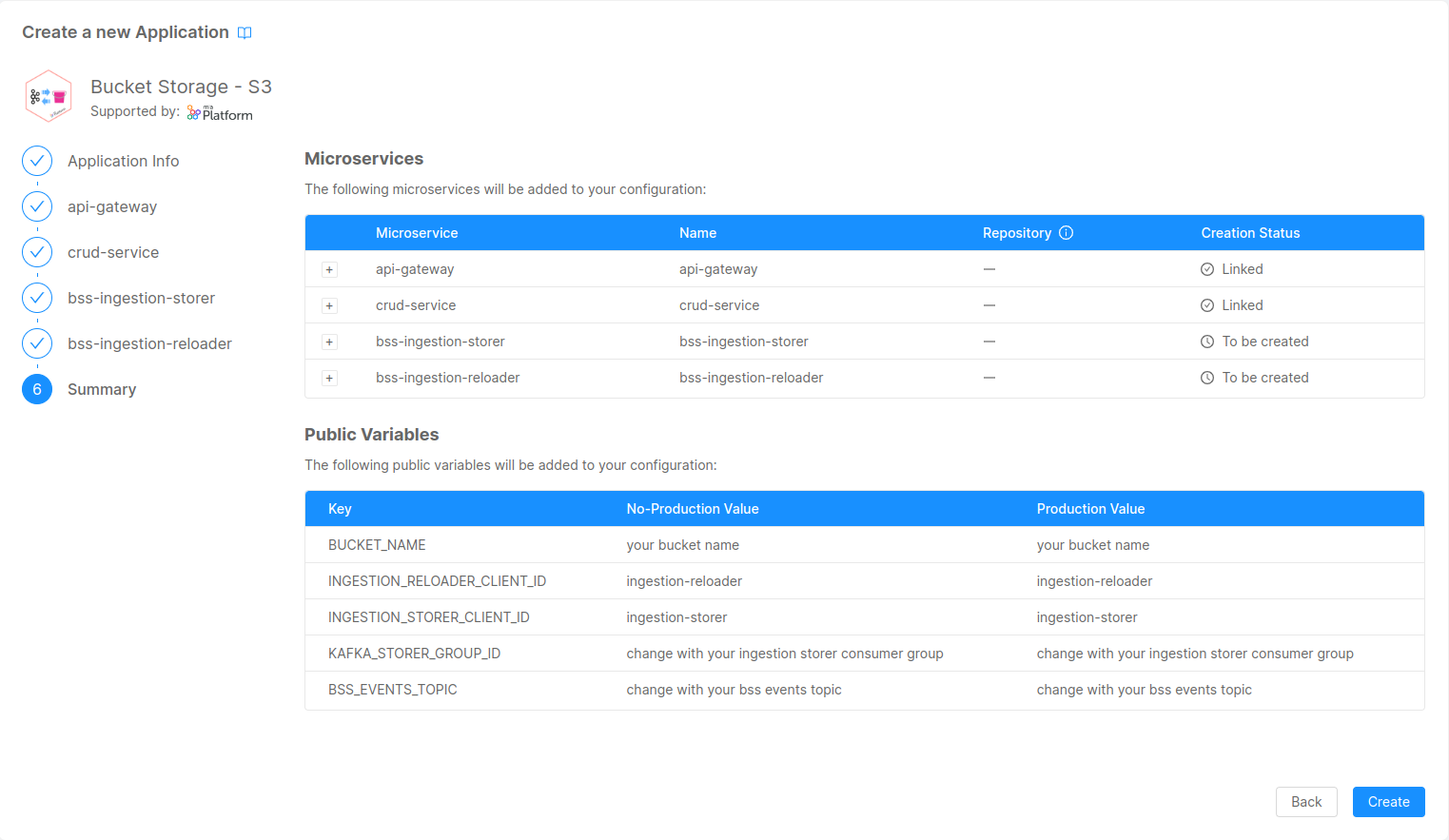 Bucket Storage Support Application overview