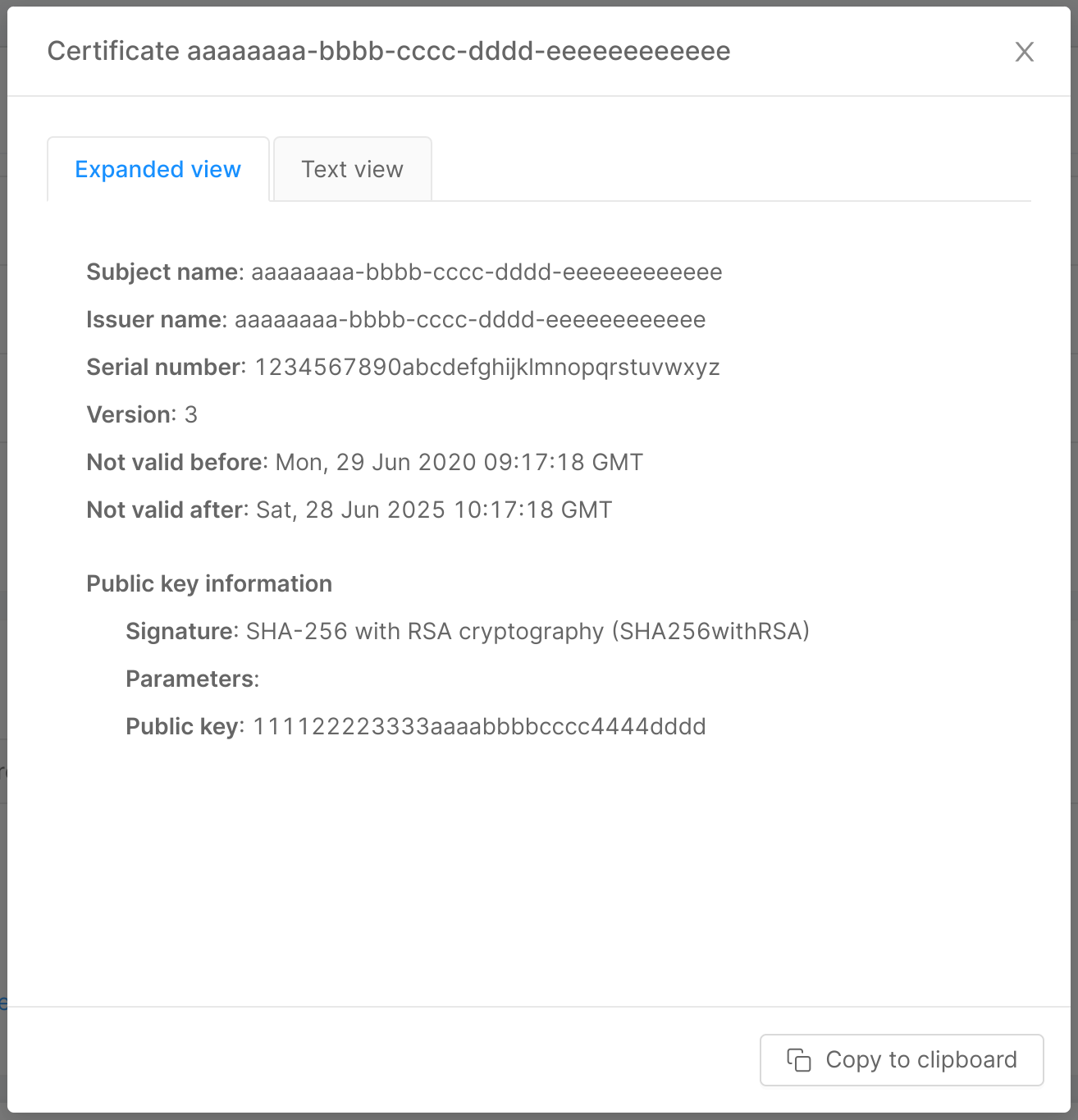 Certificate expanded view