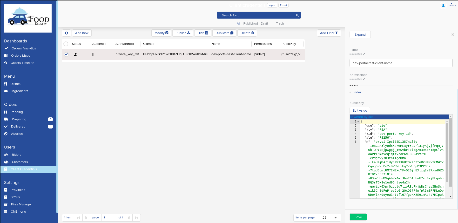 CMS permissions configuration page