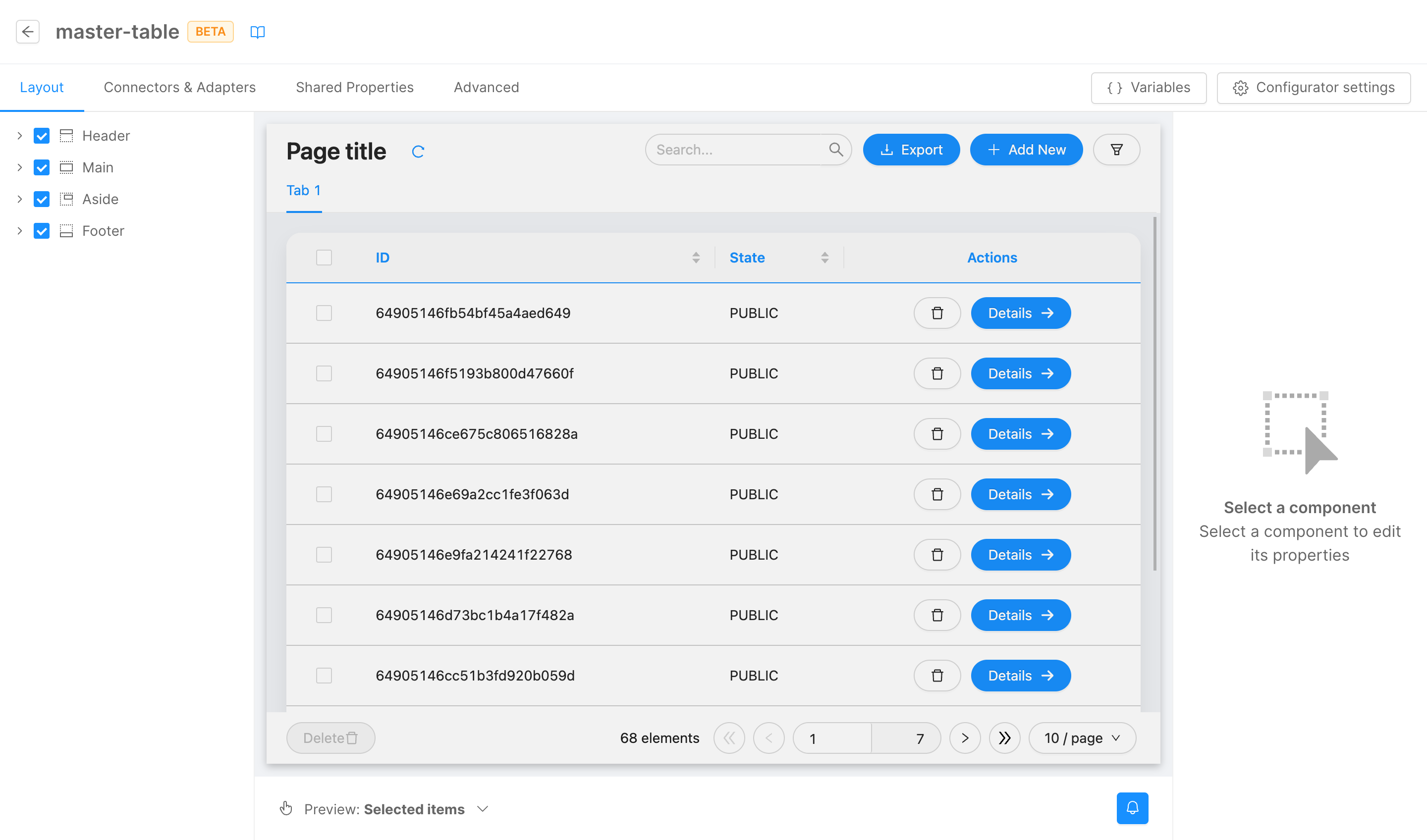 Master table template