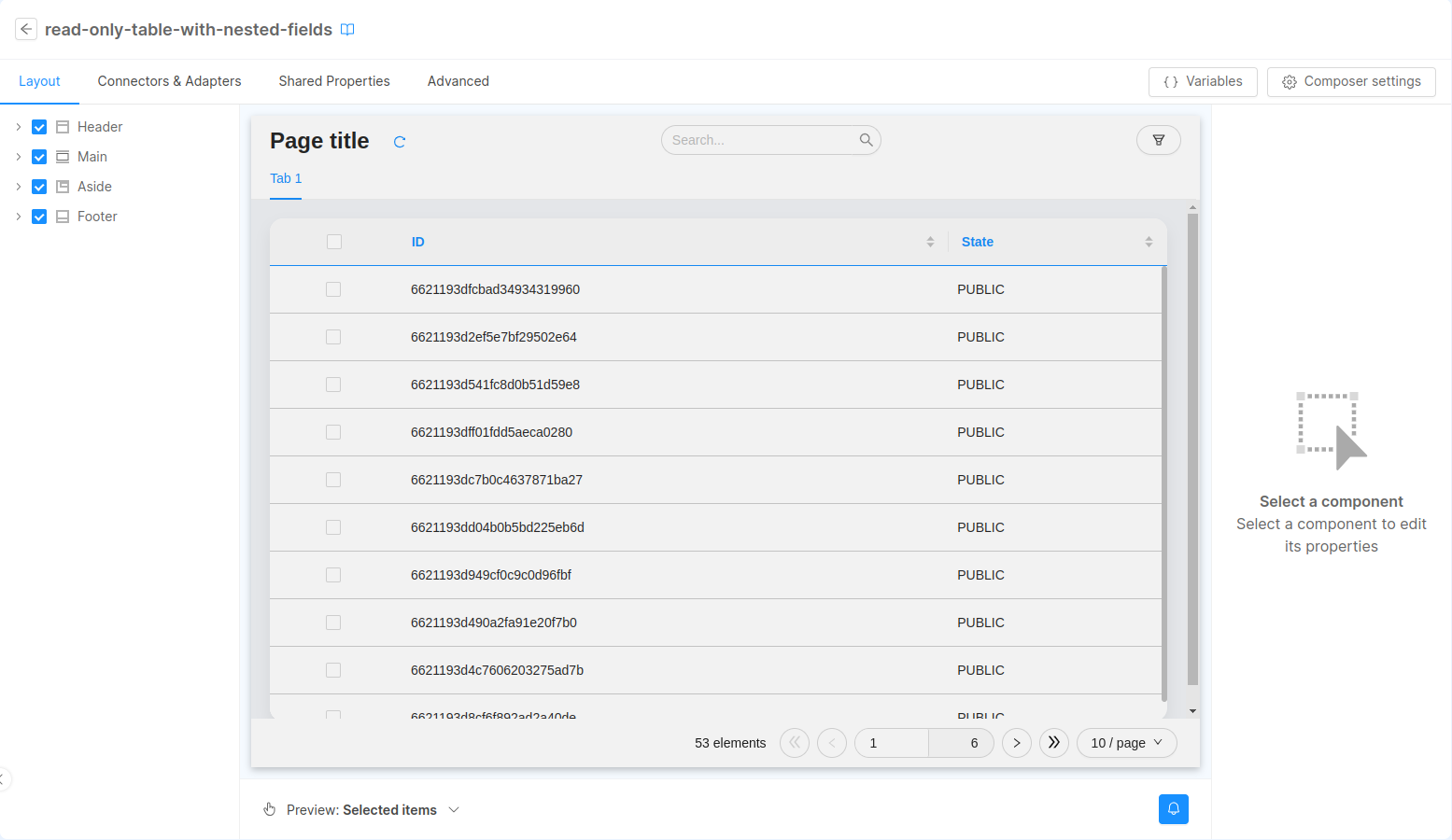Read-only table with nested fields