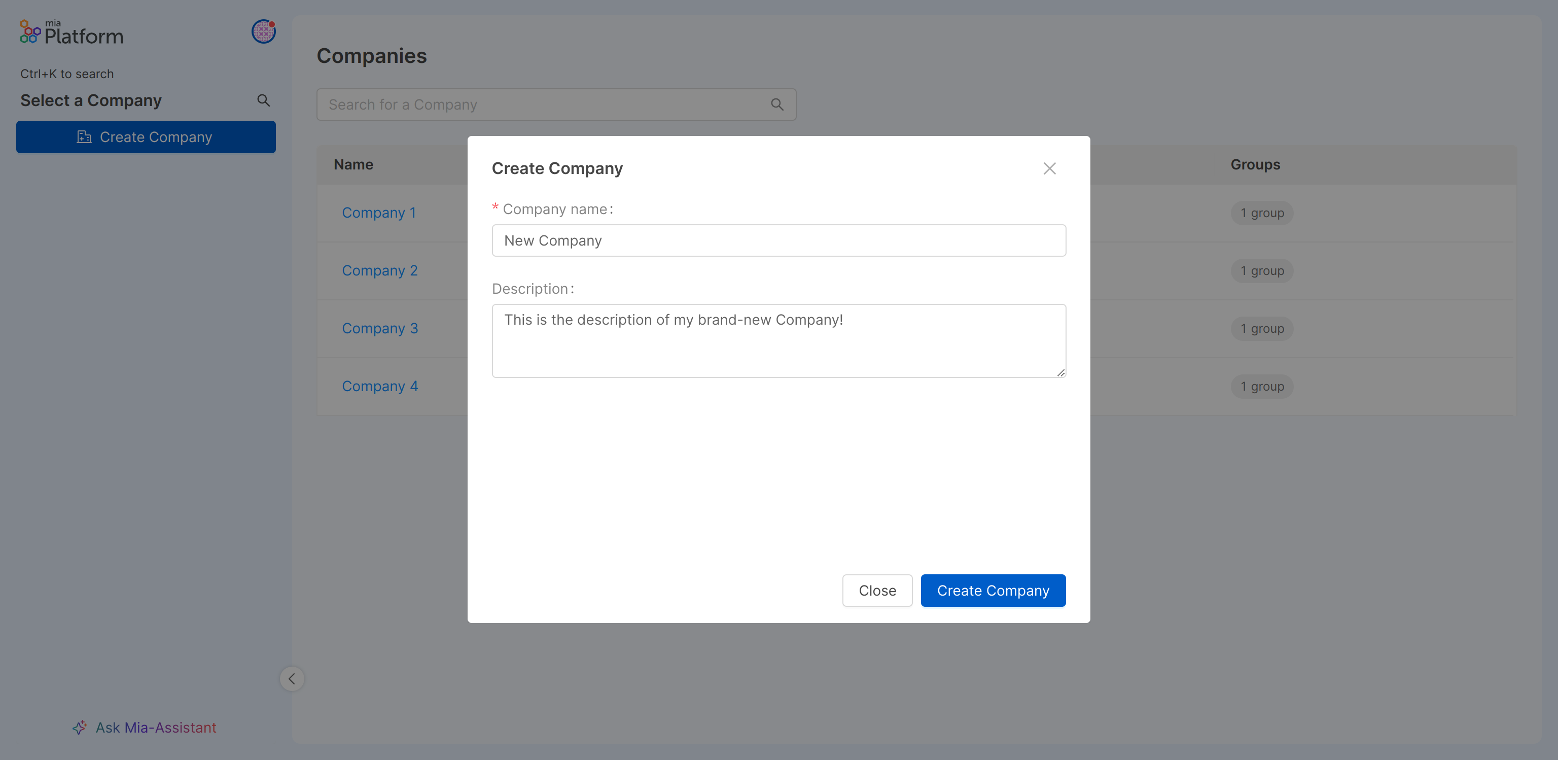 create company modal