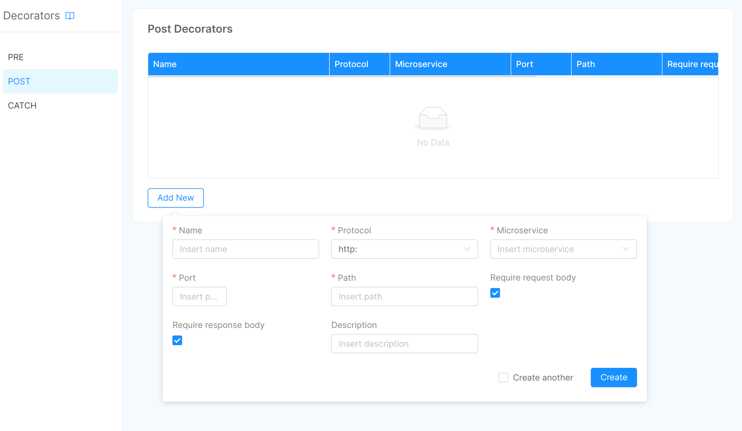 Empty Decorators creation form