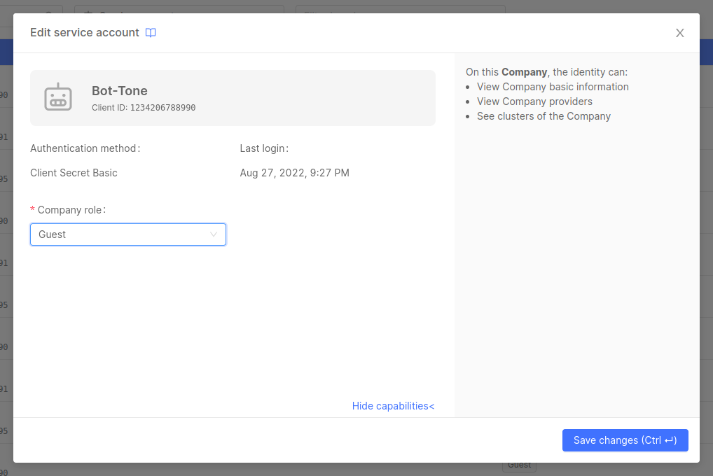 Edit Service account role