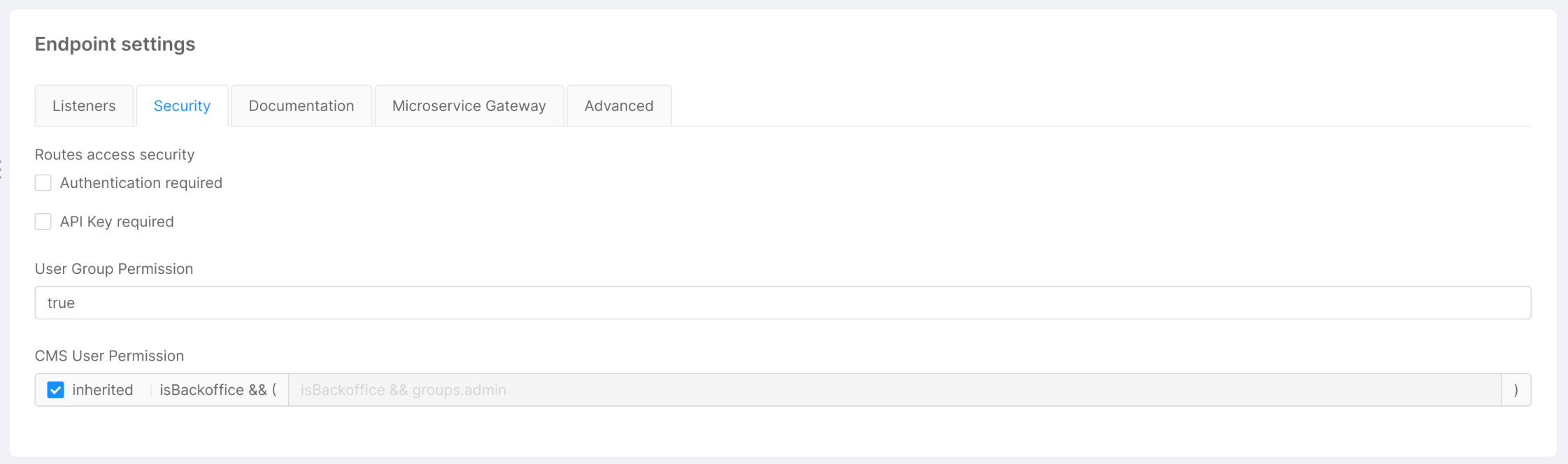 Endpoint settings card - Security