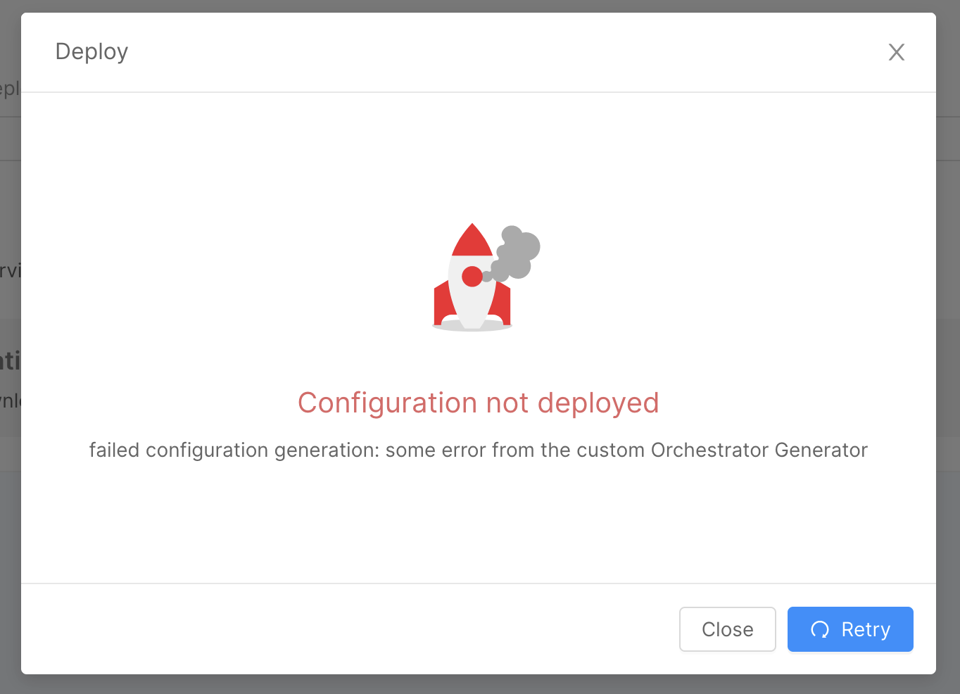 failed deploy custom message in modal