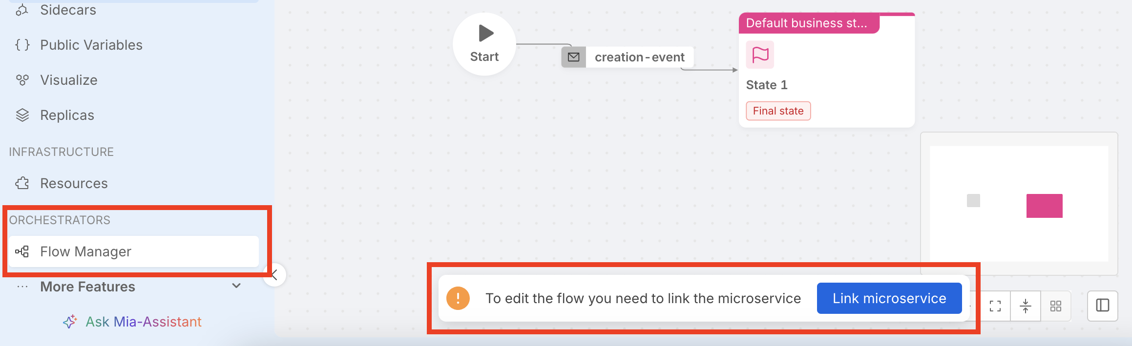 Link flow manager configurator to microservice