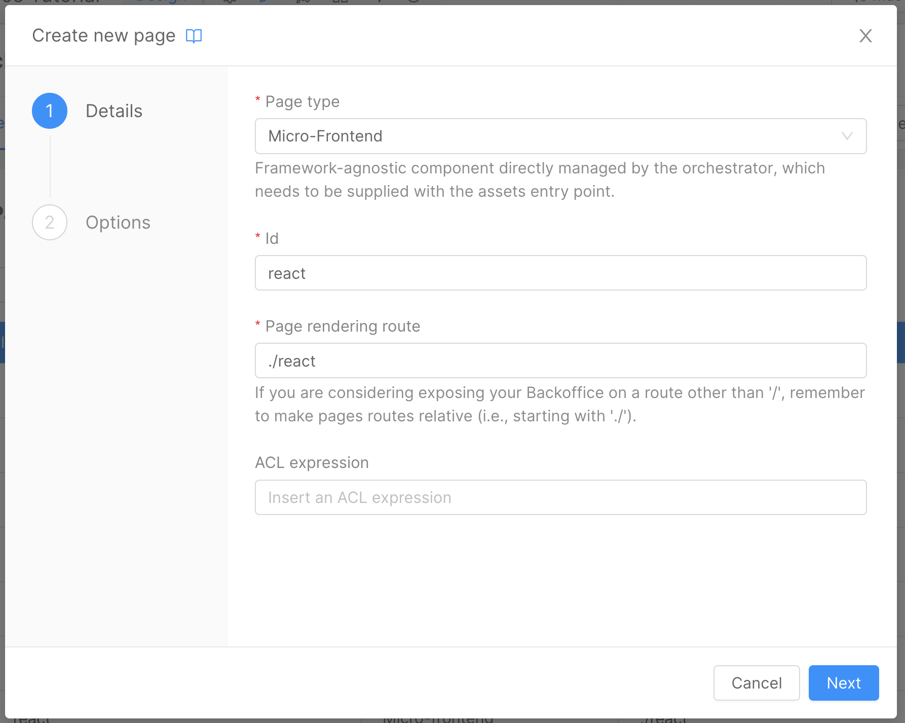 Create a new Microfrontend Composer Page using the React Microfrontend