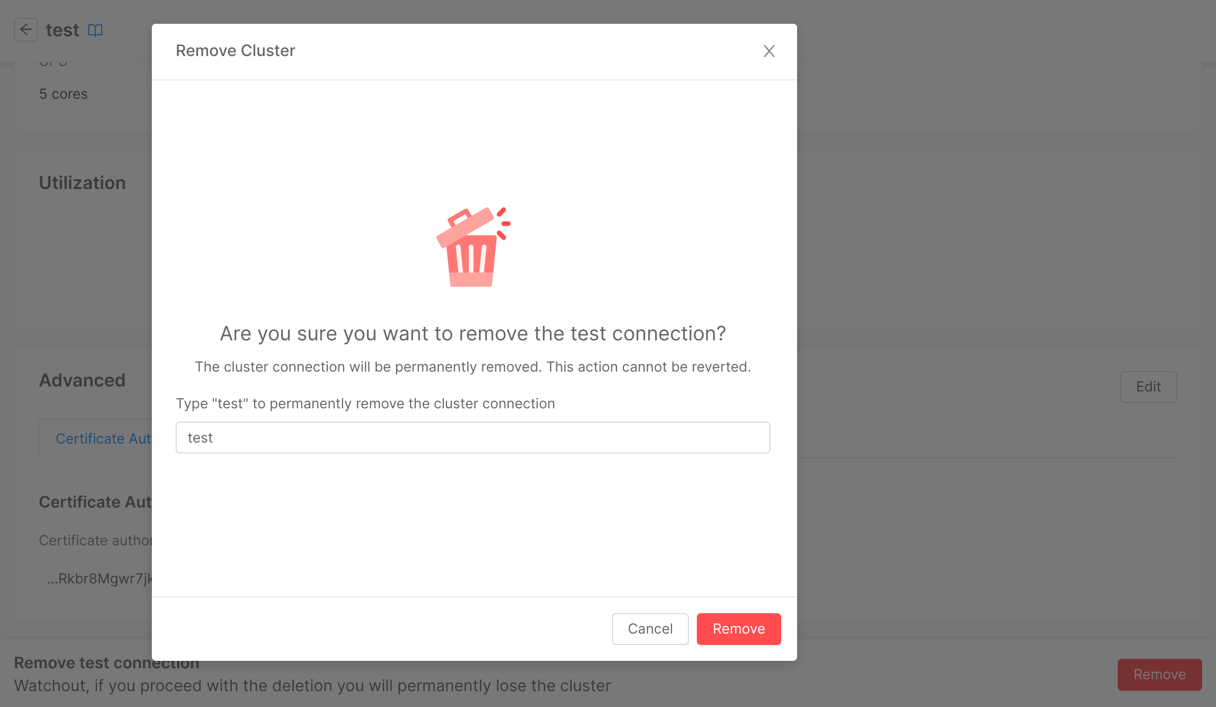 Remove cluster connection