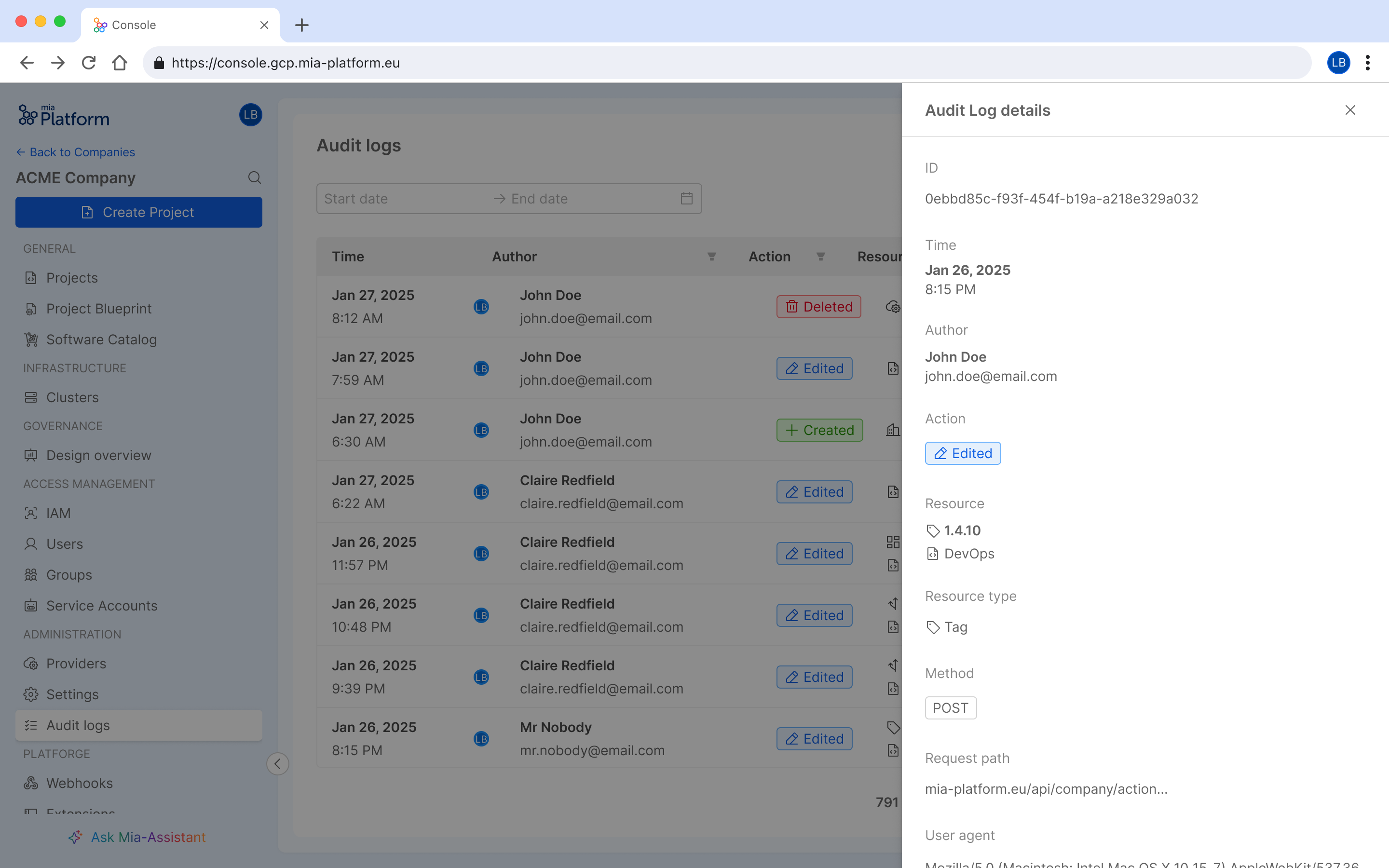 Audit logs row detail