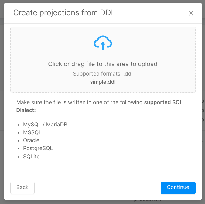 Upload file modal page