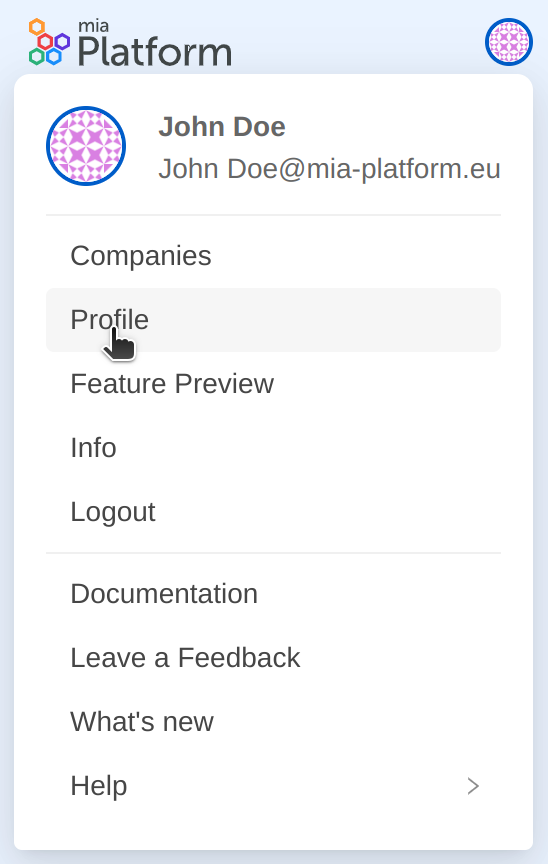 user profile dropdown