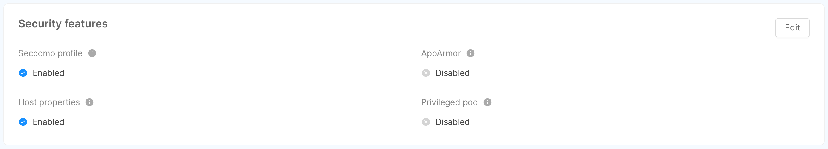 workload &amp; runtime security features